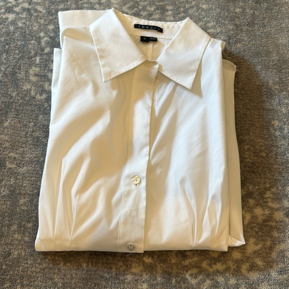 THEORY WHITE STRETCHY FLAT PLEATED SHIRT SIZE S - Picture 10 of 10